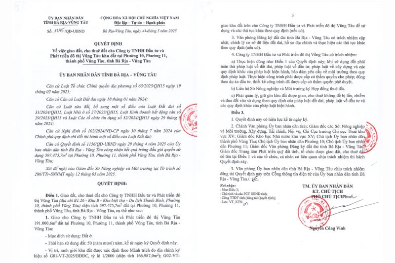 Pháp lý Blanca City được củng cố với quyết định giao đất và cho thuê đất chính thức từ UBND tỉnh Bà Rịa – Vũng Tàu.